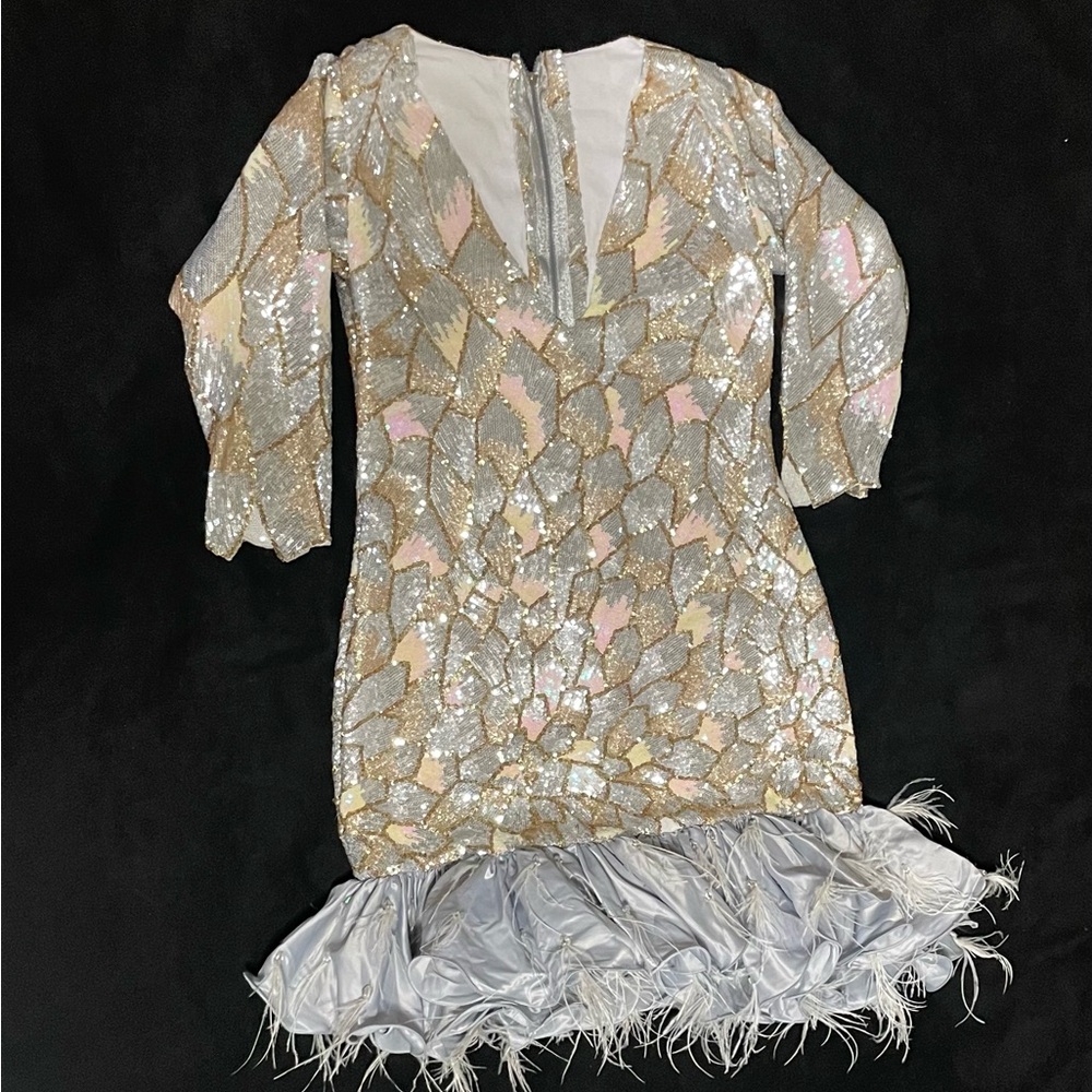 Silver and Gold Sequin Dress with Ruffle Hem - Picture 2 of 16